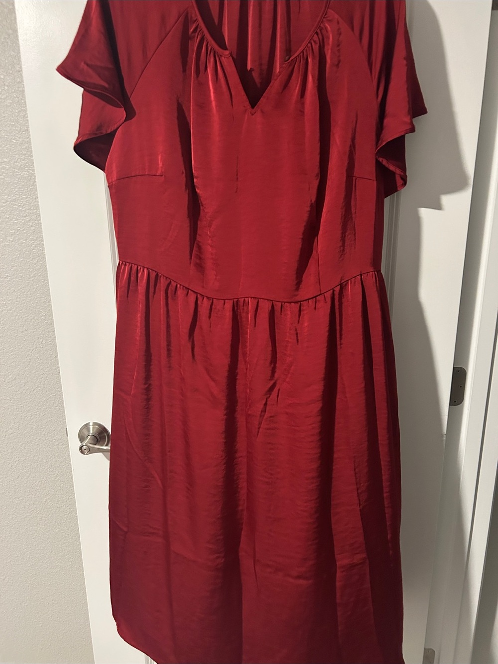 Ava & Viv Deep Red V-Neck Midi Dress with Flutter Sleeves